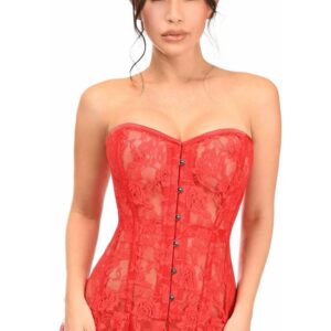 Lavish Red Sheer Lace Corset Dress - Daisy Corsets