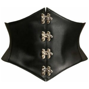 Lavish Black Faux Leather Corset Belt Cincher w/Clasps - Daisy Corsets