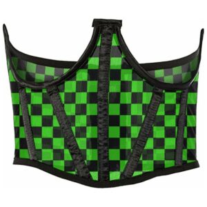 Lavish Neon Green/Black Checker Print Mesh Open Cup Waist Cincher