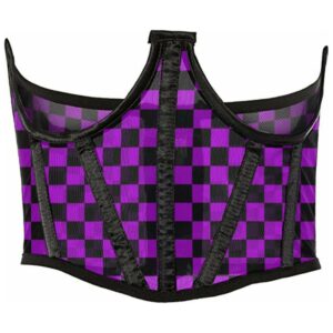 Lavish Neon Purple/Black Checker Print Mesh Open Cup Waist Cincher