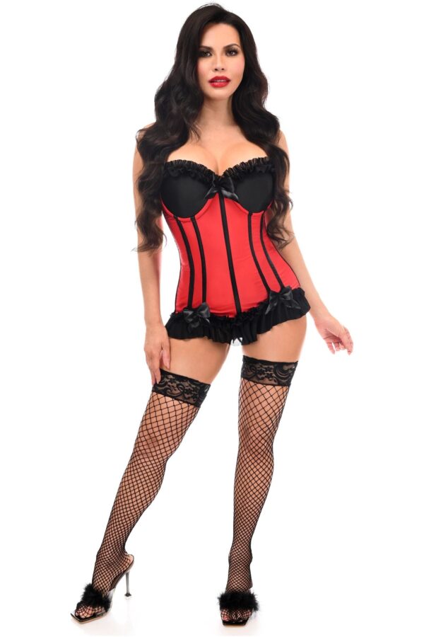 Lavish Red/Black Lycra Hook & Eye Stretch Bustier Corset - Image 3