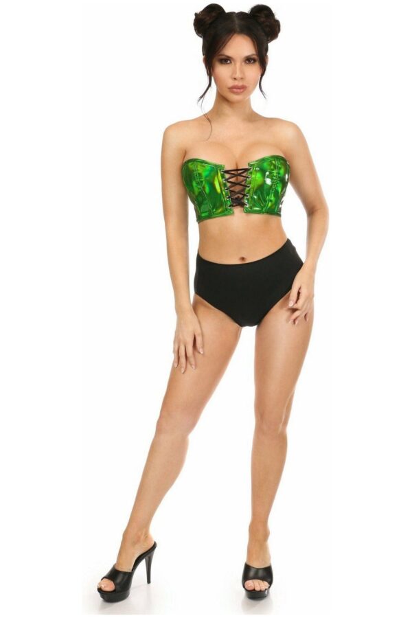 Lavish Green Holo Lace-Up Bustier Top - Image 3