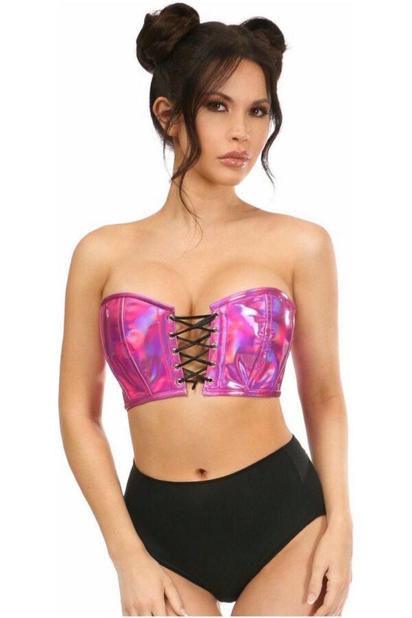 Lavish Fuchsia Holo Lace-Up Bustier Top