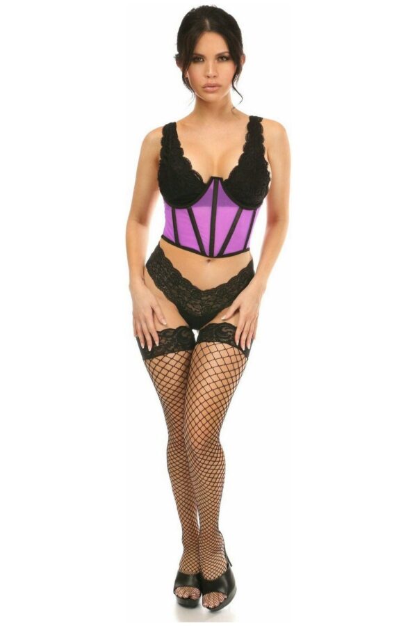 Lavish Neon Purple Mesh Open Cup Waist Cincher - Image 3