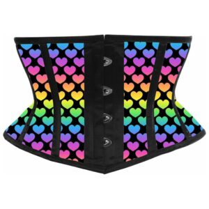 Lavish Rainbow Hearts Print Satin Mini Cincher Corset