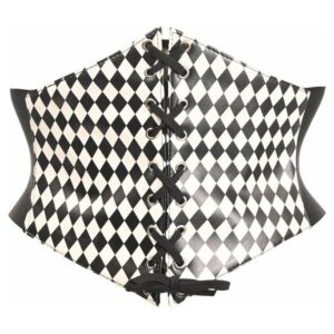Lavish Black/White Diamond Lace-Up Corset Belt Cincher
