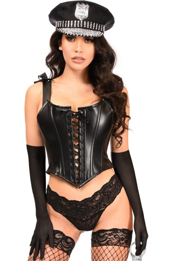 Lavish 4 PC Faux Leather Cop Corset Costume - Image 3