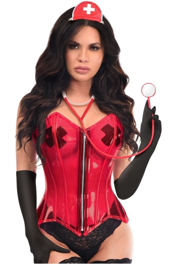 Lavish 4 PC Clear Pin-Up Nurse Corset Costume - Image 3
