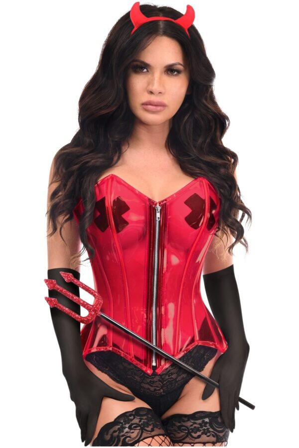 Lavish 4 PC Clear Red Sexy Devil Corset Costume - Image 3