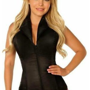 Lavish Black Collared Front Zipper Corset - Daisy Corsets