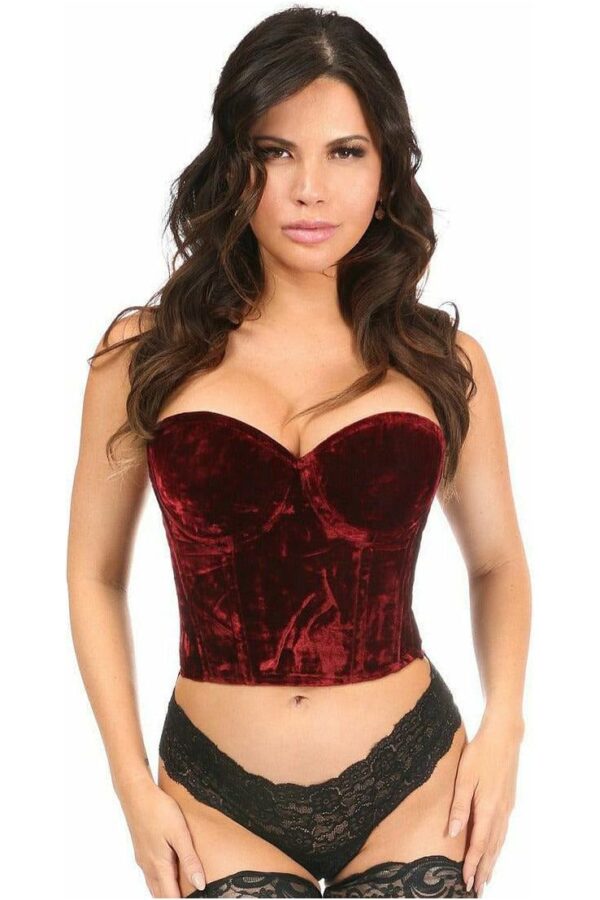 Lavish Dark Red Crushed Velvet Underwire Bustier - Daisy Corsets