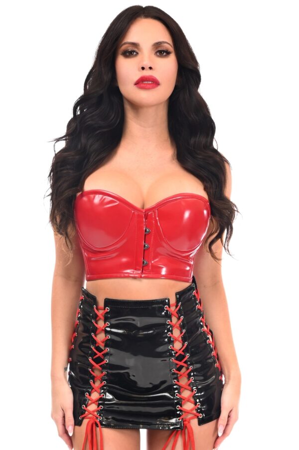 Lavish 2 PC Red/Black Patent Bustier & Skirt Set - Image 3