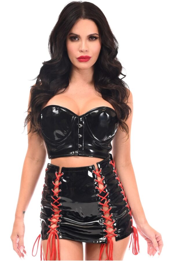 Lavish 2 PC Black Patent Bustier & Lace-Up Skirt Set - Image 3