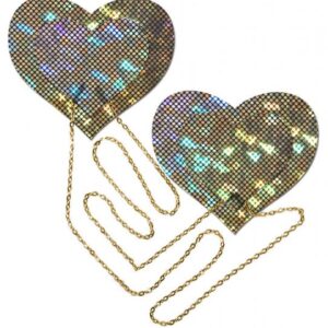 Gold Shattered Disco Ball Heart With Gold Chains Pasties