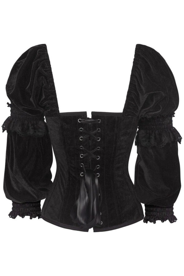 Top Drawer Black Velvet Steel Boned Long Sleeve Corset - Image 2