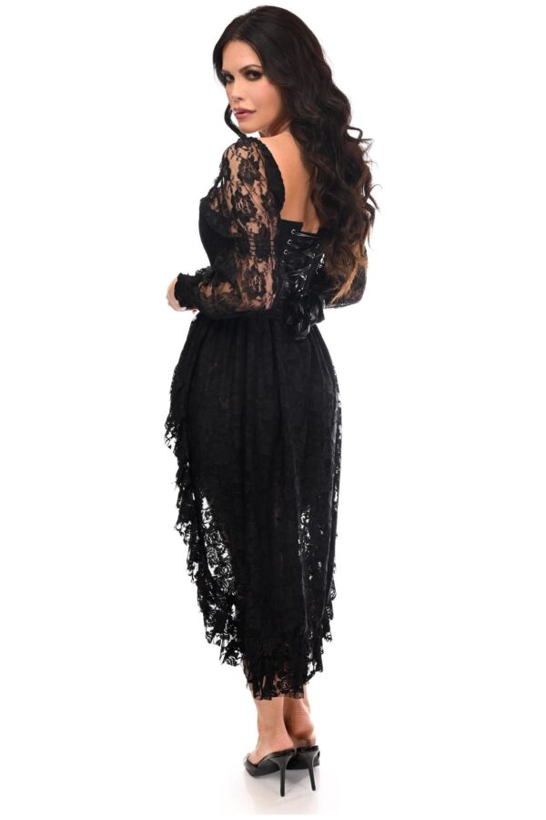 Top Drawer 2 PC Black Lace Steel Boned Corset & Lace Skirt Set - Image 2