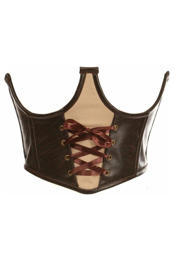 Top Drawer Faux Leather Steel Boned Lace-Up Open Cup Waist Cincher - Daisy Corsets