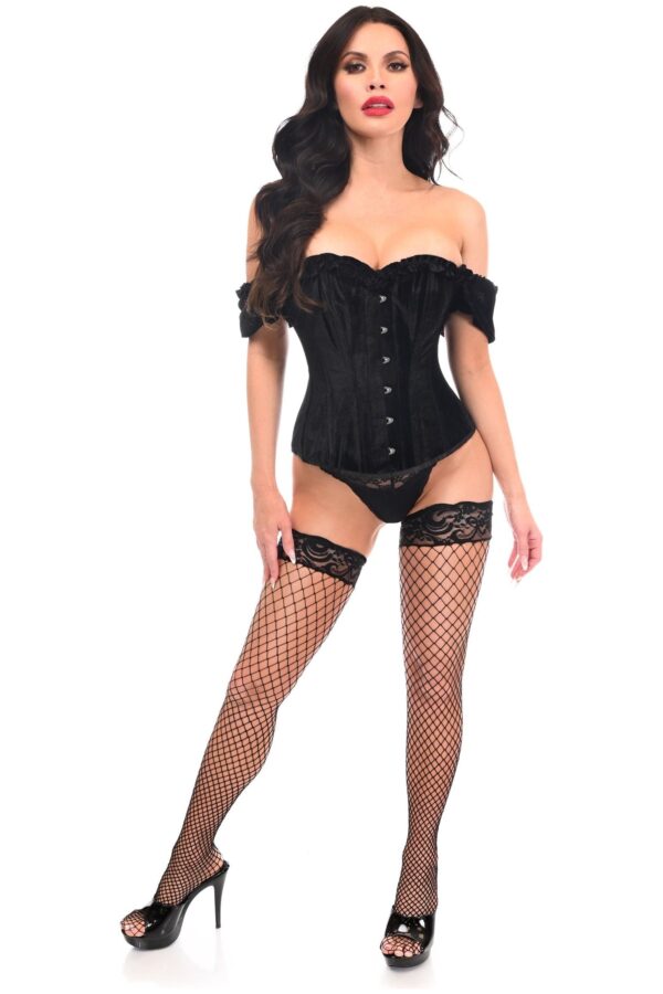 Top Drawer Steel Boned Black Velvet Overbust Corset w/Sleeves - Image 3