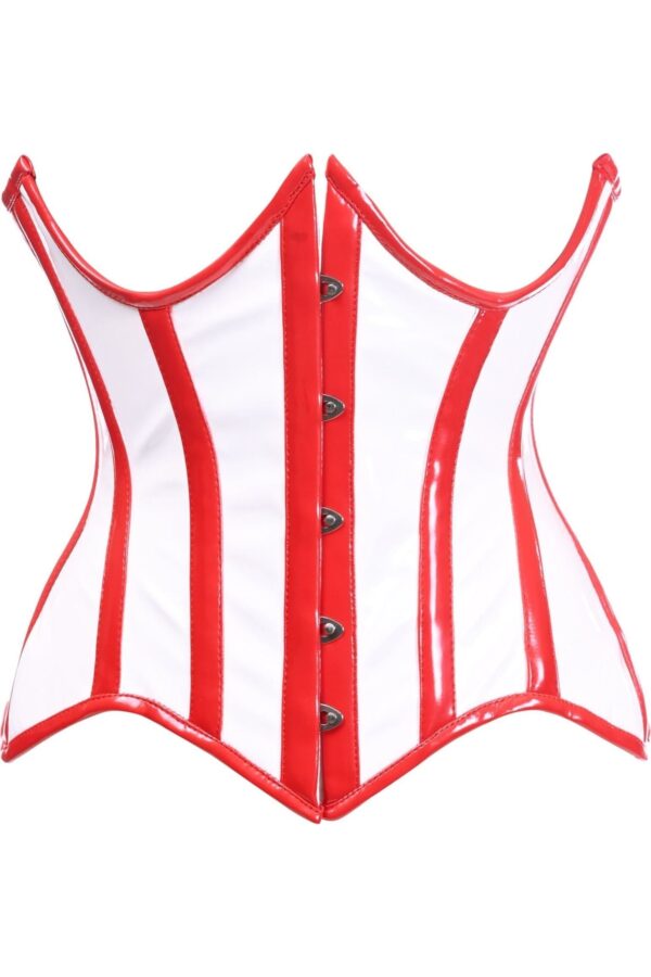 Top Drawer White/Red Vinyl Patent PVC Underwire Curvy Cut Cincher Corset - Image 5