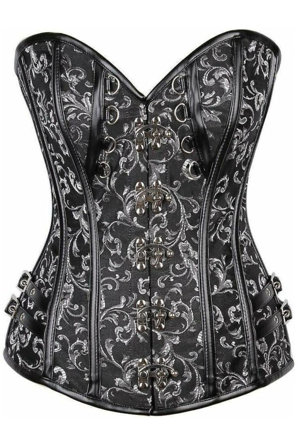 Top Drawer Brocade & Faux Leather Steel Boned Corset - Daisy Corsets