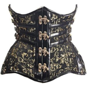 Top Drawer CURVY Steampunk Black/Gold Brocade Steel Double Boned Under Bust Corset
