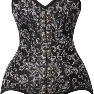 Top Drawer CURVY Black/Silver Brocade Double Steel Boned Overbust Corset