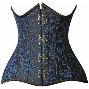 Top Drawer CURVY Blue Brocade Double Steel Boned Under Bust Corset