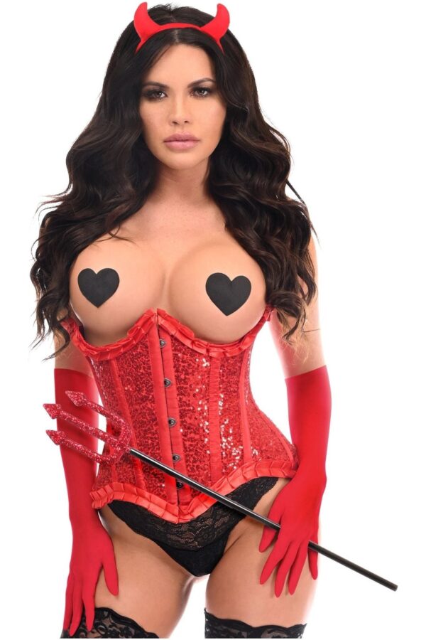 Top Drawer 4 PC Red Pin-Up Devil Corset Costume - Image 3