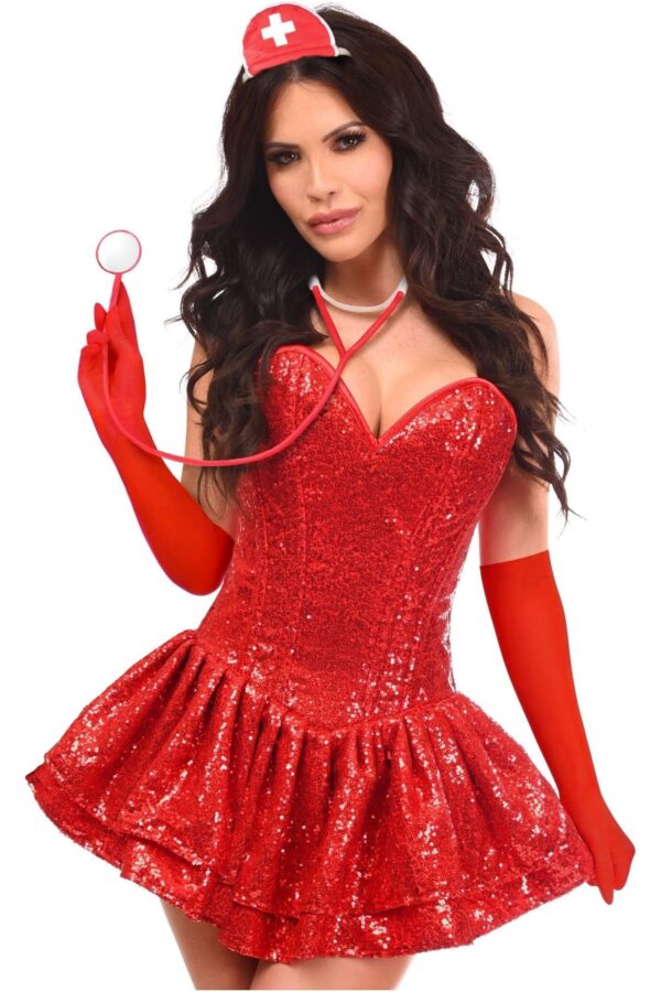 Top Drawer 4 PC Sequin Nurse Corset Dress Costume - Image 3
