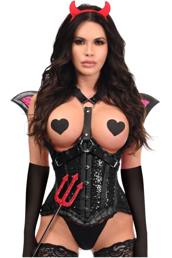 Top Drawer 5 PC Black Sequin Devil Harness Corset Costume - Image 3