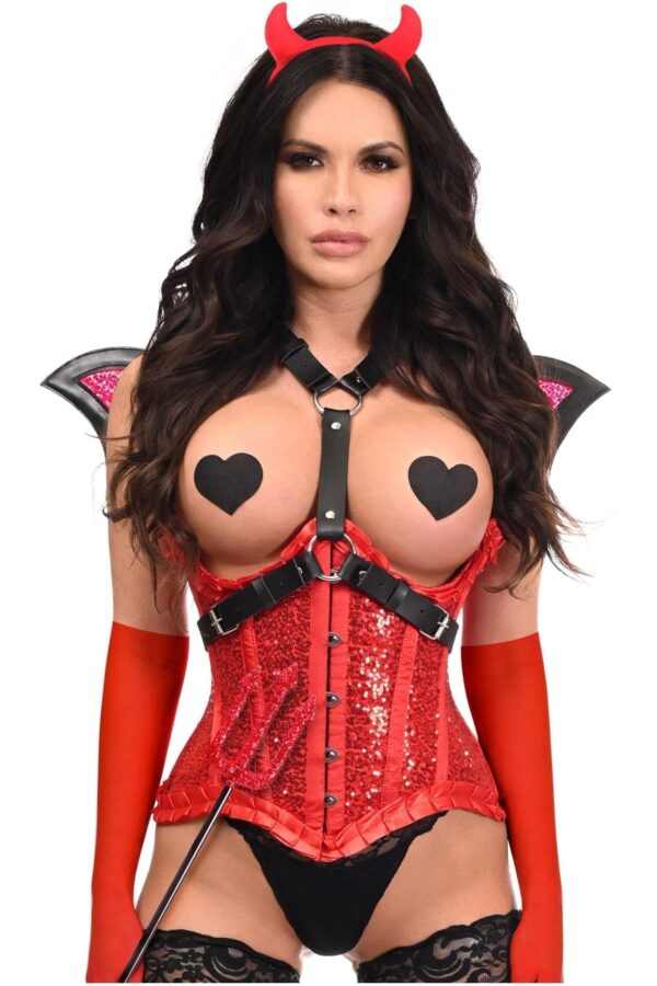 Top Drawer 5 PC Red Sequin Devil Harness Corset Costume - Image 3