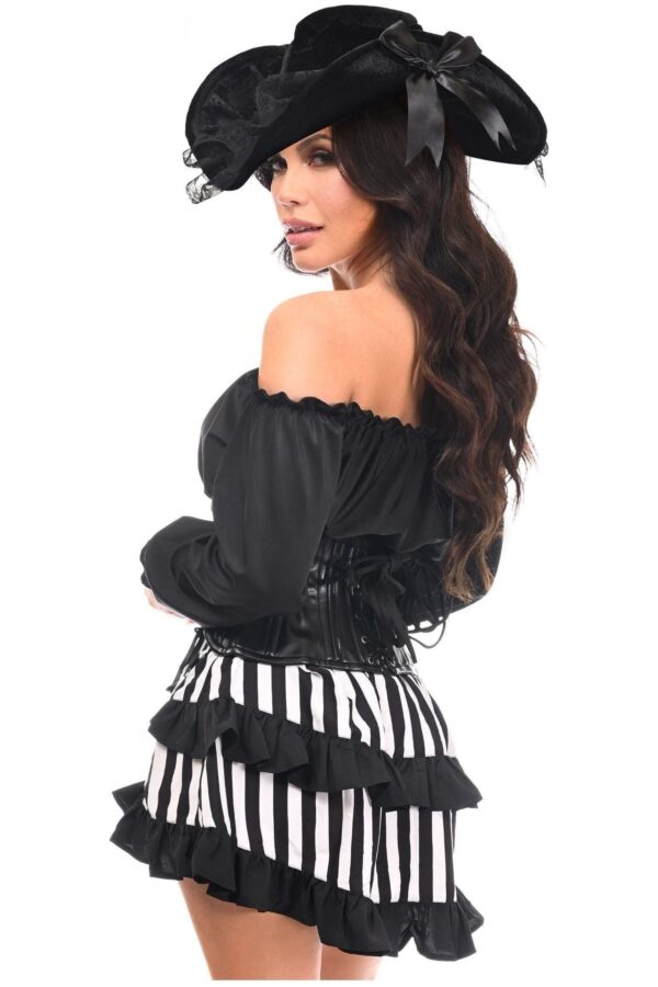 Top Drawer 4 PC Black/White Striped Premium Pirate Corset Costume - Image 4