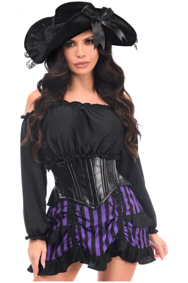 Top Drawer 4 PC Black/Purple Striped Premium Pirate Corset Costume - Image 3