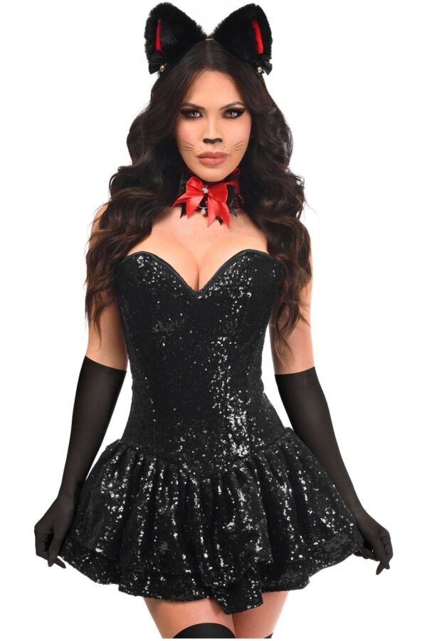 Top Drawer 5 PC Sequin Black/Red Cat Corset Dress Costume - Image 3