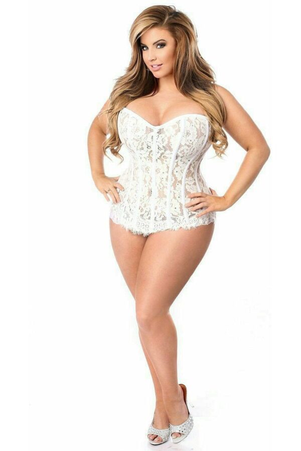 Top Drawer White Lace Steel Boned Corset w/Rhinestones - Image 11