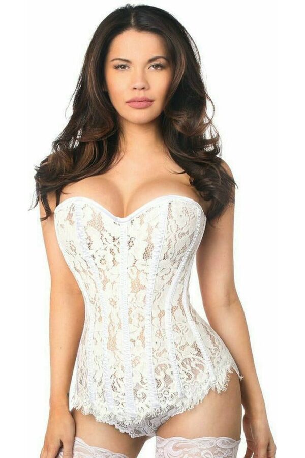 Top Drawer White Lace Steel Boned Corset w/Rhinestones - Image 5