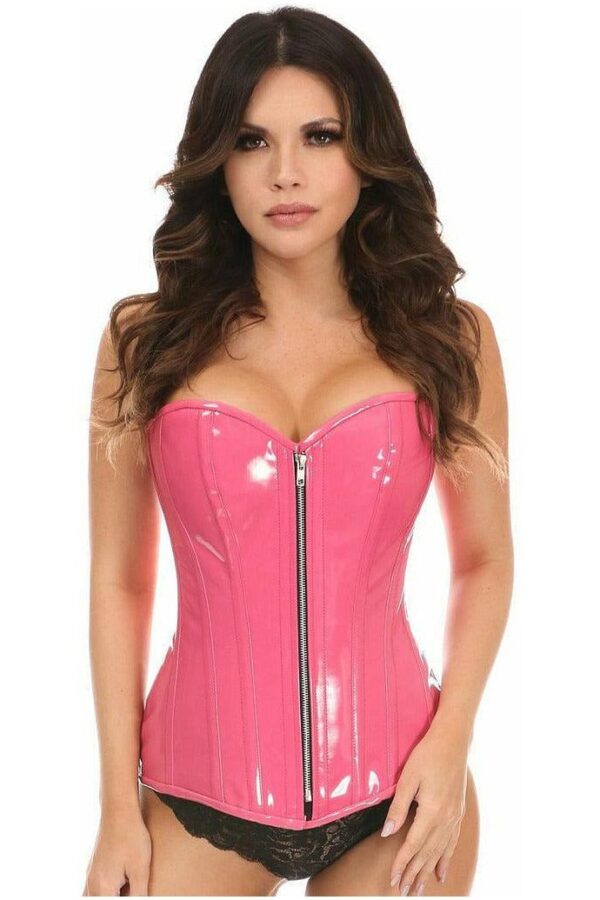 Top Drawer Bubblegum Pink Patent PVC Steel Boned Over Bust Corset - Daisy Corsets