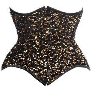 Top Drawer Black/Gold Sequin Steel Boned Underbust Cincher Corset