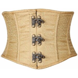 Top Drawer Gold Brocade Steel Boned Mini Cincher w/Clasps - Daisy Corsets