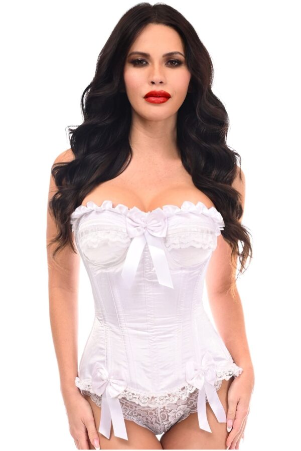 Top Drawer White Satin Steel Boned Burlesque Corset