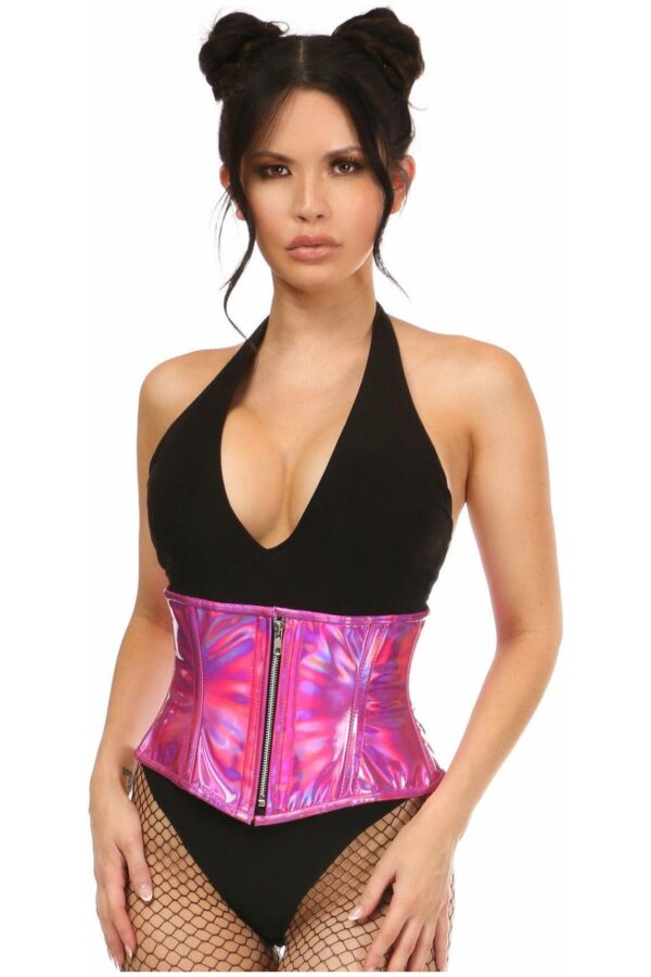 Top Drawer Fuchsia Holo Steel Boned Mini Cincher - Daisy Corsets