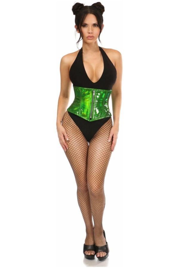 Top Drawer Green Holo Steel Boned Mini Cincher - Daisy Corsets