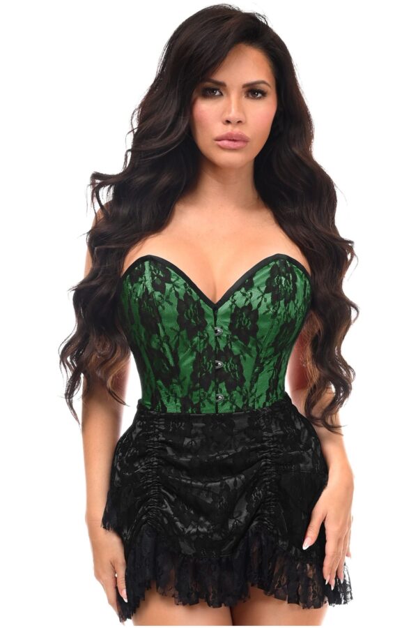 Top Drawer 2 PC Green Lace Steel Boned Corset & Skirt Set - Image 3