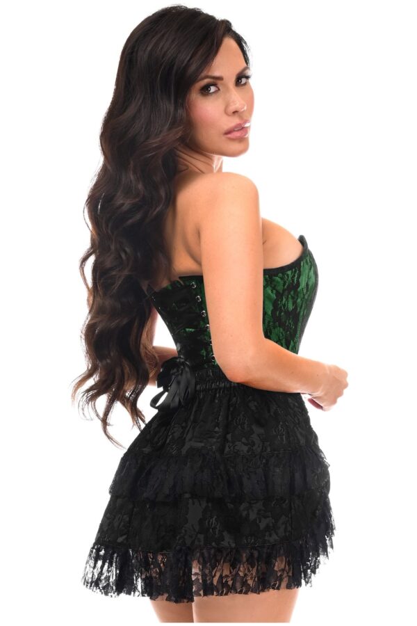 Top Drawer 2 PC Green Lace Steel Boned Corset & Skirt Set - Image 4