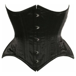 Top Drawer Black Satin Double Steel Boned Curvy Cut Waist Cincher Corset - Daisy Corsets