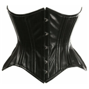 Top Drawer Black Faux Leather Double Steel Boned Curvy Cut Waist Cincher Corset - Daisy Corsets