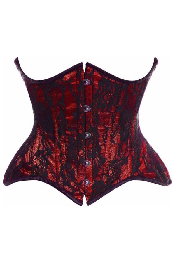 Top Drawer Red w/Black Lace Double Steel Boned Curvy Cut Waist Cincher Corset