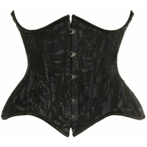 Top Drawer Black w/Black Lace Double Steel Boned Curvy Cut Waist Cincher Corset - Daisy Corsets