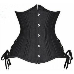 Top Drawer Black Satin Double Steel Boned Curvy Cut Waist Cincher Corset w/Lace-Up Sides - Daisy Corsets