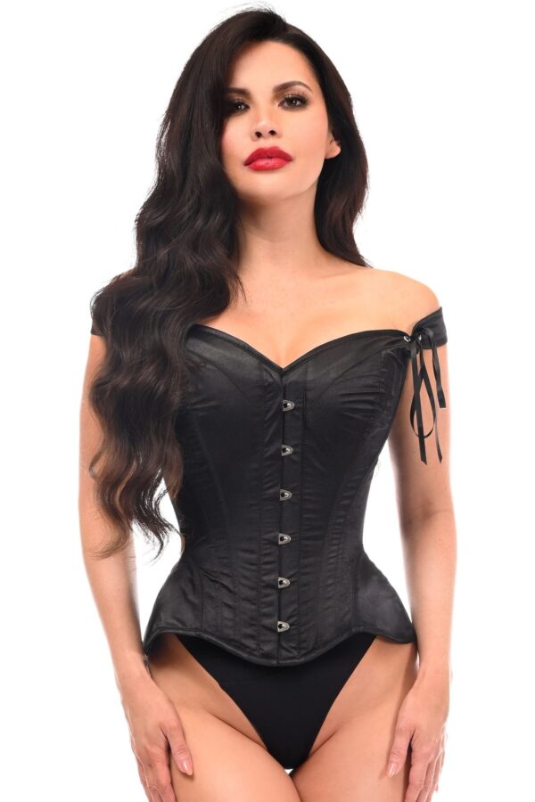 Top Drawer Black Satin Steel Boned Corset w/Straps